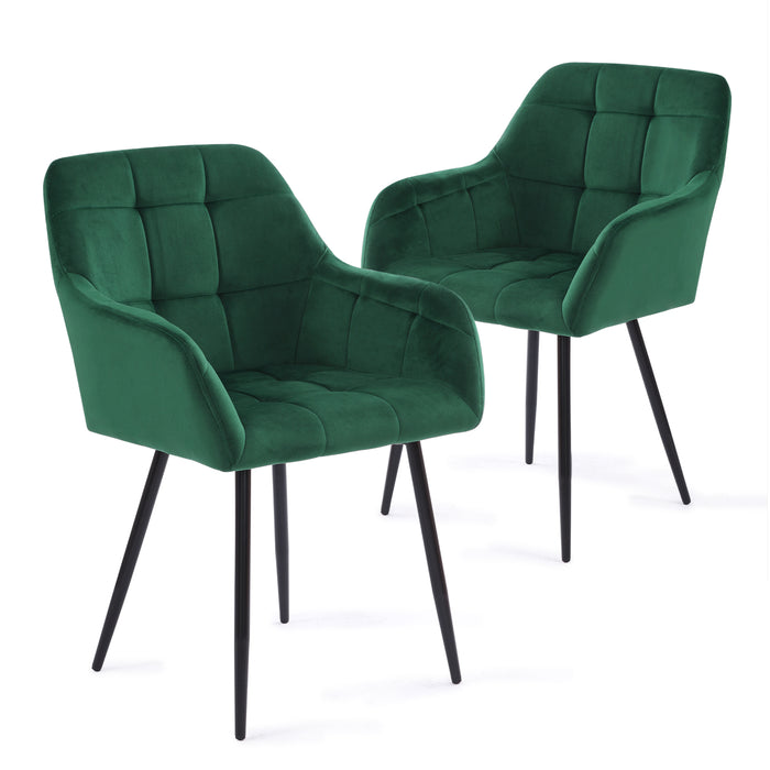 Esszimmerstühle 2er Set Mid Century Modern Küche Samt gepolstert für Wohnzimmer, bequeme Schlafzimmerstühle (Grün)