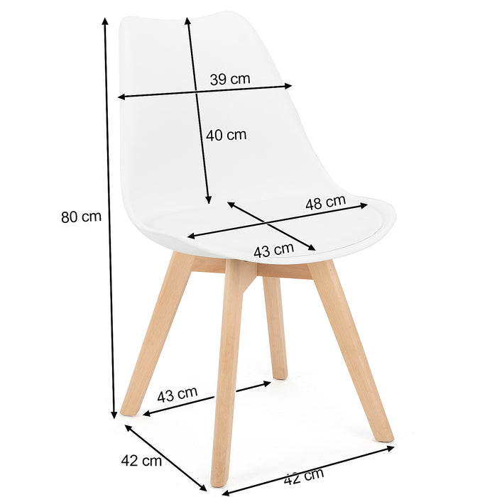 ECCELLENSEDIE Mid Century Modern DSW Side Chair with Wood Legs for Kitchen, Living Dining Room, Set of 4, White