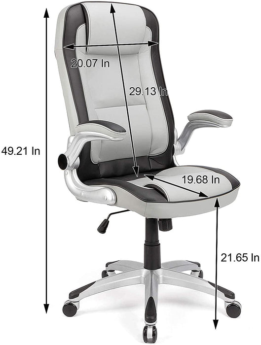 Bürostuhl, ergonomisch, Leder, Computer-Schreibtisch, bequemer Stuhl mit verstellbaren Armlehnen und Rückenlehne, Drehstuhl für Zuhause