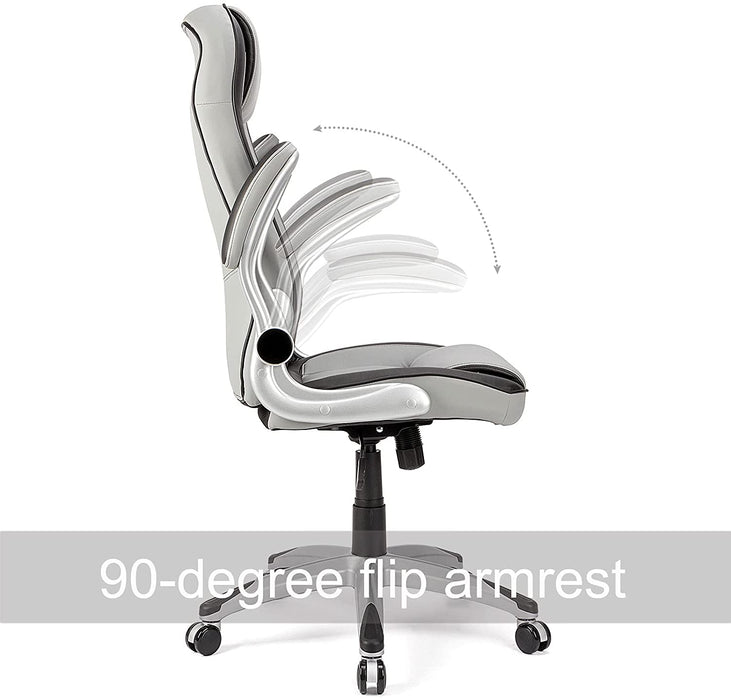 Bürostuhl, ergonomisch, Leder, Computer-Schreibtisch, bequemer Stuhl mit verstellbaren Armlehnen und Rückenlehne, Drehstuhl für Zuhause