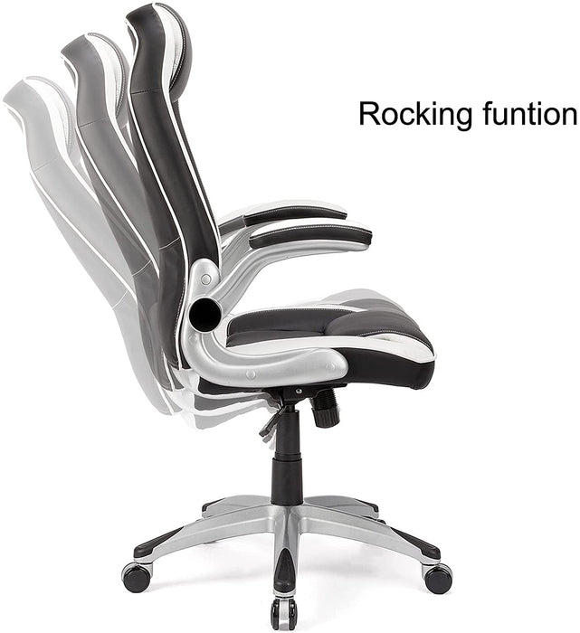 Ergonomisch, Leder, Computertisch, bequemer Stuhl mit verstellbaren Armlehnen und Rückenstütze, Drehstuhl, Bürostuhl für Zuhause