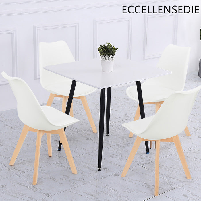 ECCELLENSEDIE Mid Century Modern DSW Side Chair with Wood Legs for Kitchen, Living Dining Room, Set of 4, White