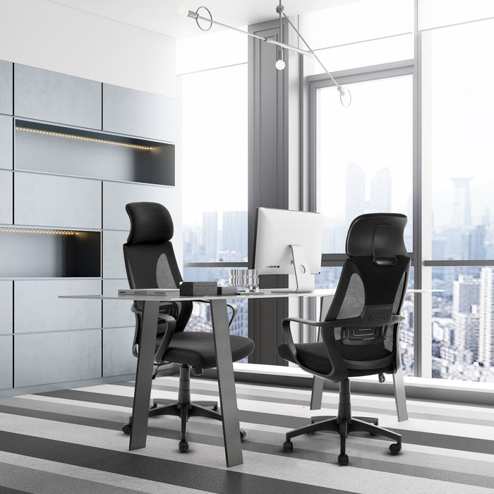 ECCELLENSEDIE Moderner ergonomischer Bürostuhl, 360° drehbarer Computerstuhl mit atmungsaktiver Mesh-Unterstützung in der Taille und gepolsterter Kopfstütze